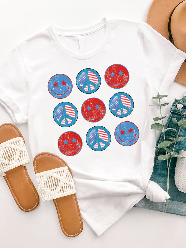 Distressed Patriotic Smiley Graphic Tee