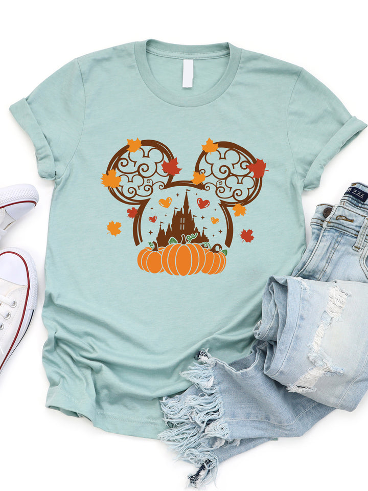 Fall Disney Ears Pumpkin Castle Graphic Tee