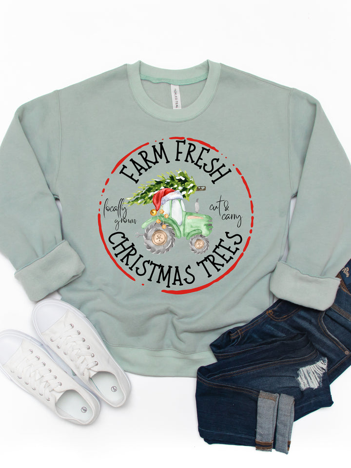 Farm Fresh Christmas Trees, Tactor - Christmas Graphic Sweatshirt