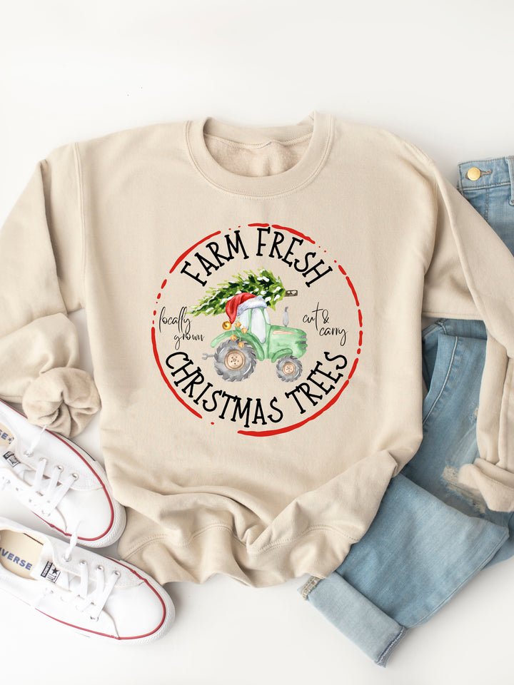 Farm Fresh Christmas Trees, Tactor - Christmas Graphic Sweatshirt