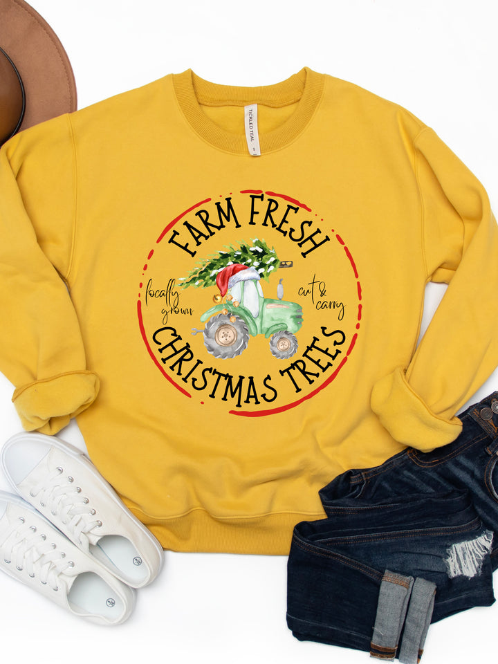 Farm Fresh Christmas Trees, Tactor - Christmas Graphic Sweatshirt
