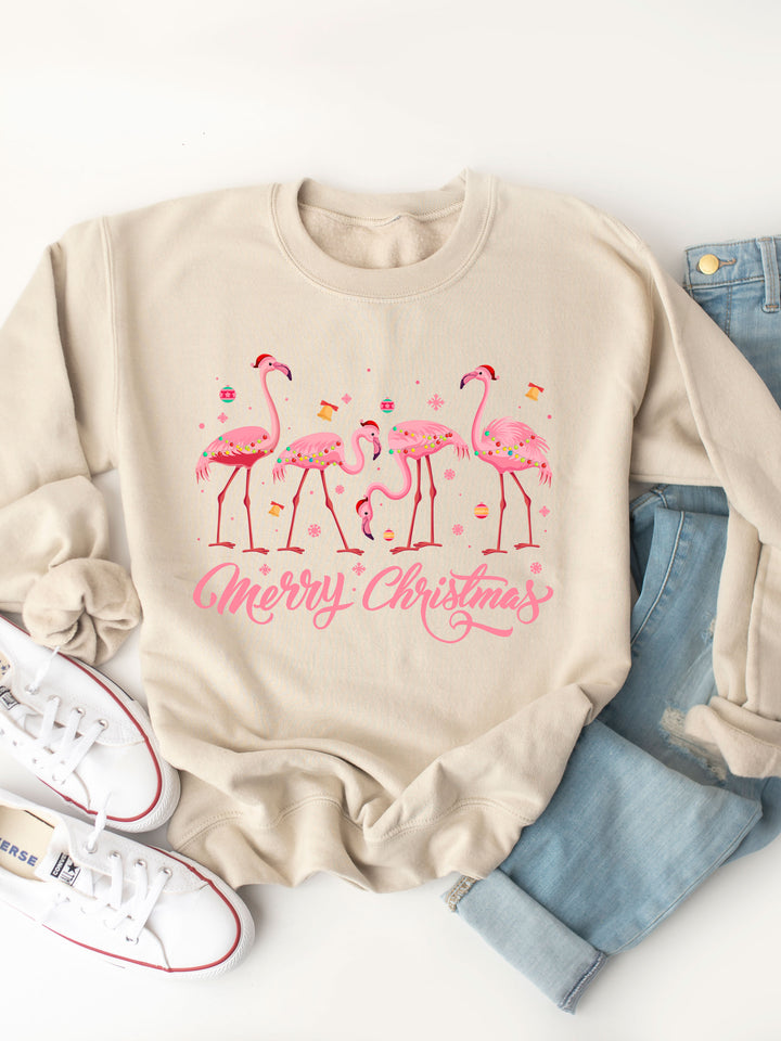 Flamingo Merry Christmas - Christmas Graphic Sweatshirt