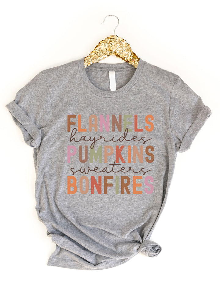 Flannels Pumpkin Bonfires Fall Things Graphic Tee