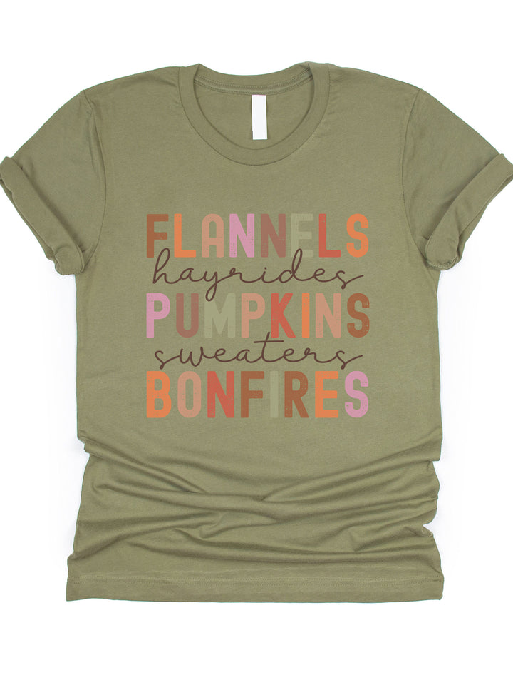 Flannels Pumpkin Bonfires Fall Things Graphic Tee
