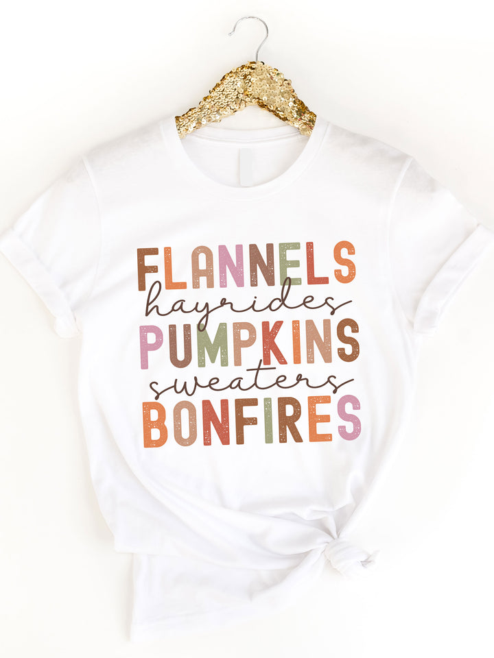 Flannels Pumpkin Bonfires Fall Things Graphic Tee