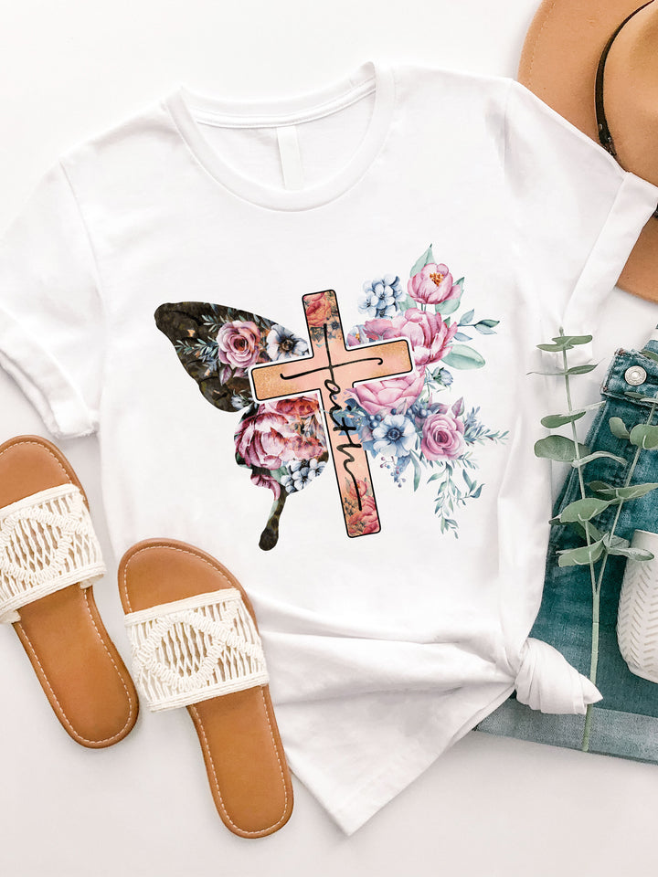 Floral Faith Butterfly Graphic Tee