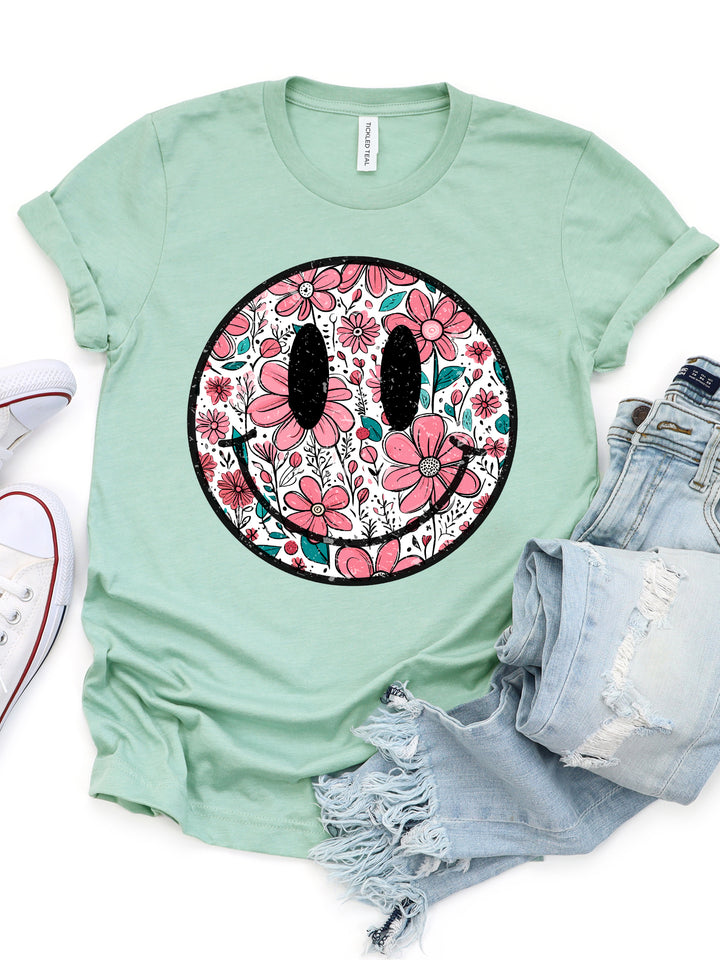 Floral Smiley - Graphic Tee