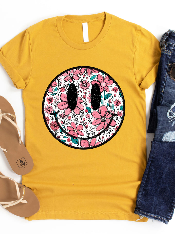 Floral Smiley - Graphic Tee