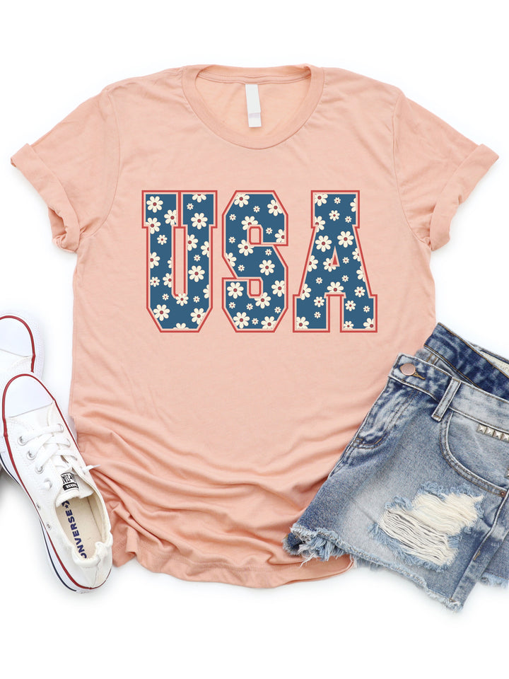 USA Daisy Pattern Graphic Tee