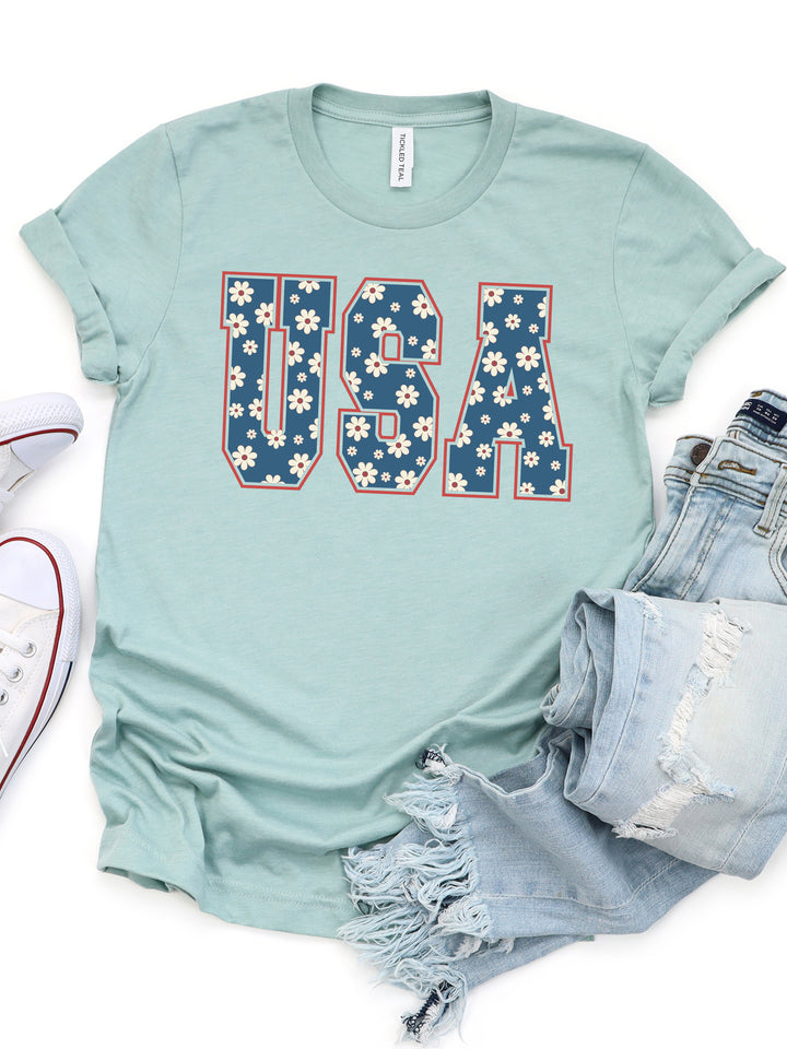 USA Daisy Pattern Graphic Tee
