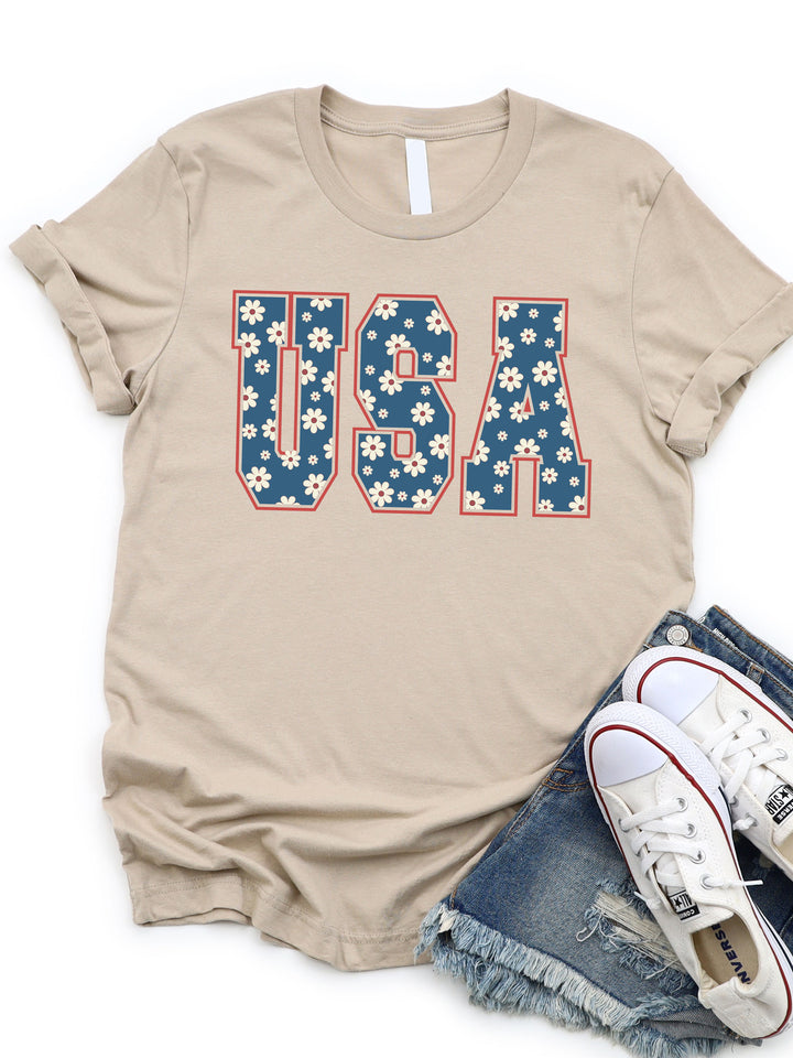 USA Daisy Pattern Graphic Tee