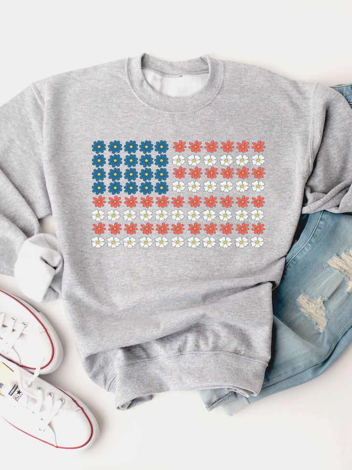 Patriotic Daisy Flag Graphic Sweatshirt