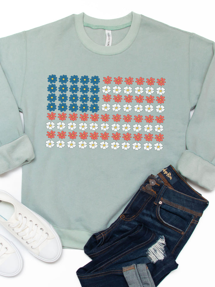 Patriotic Daisy Flag Graphic Sweatshirt