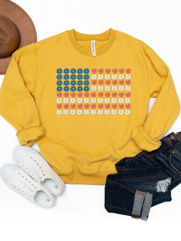 Patriotic Daisy Flag Graphic Sweatshirt