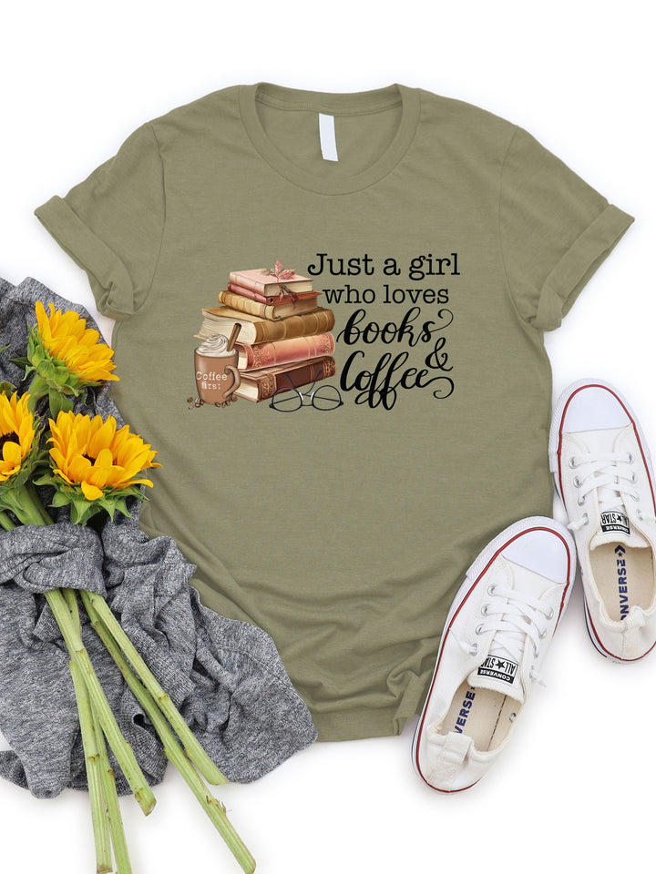 Just a Girl Who Loves Books & Coffee Graphic Tee