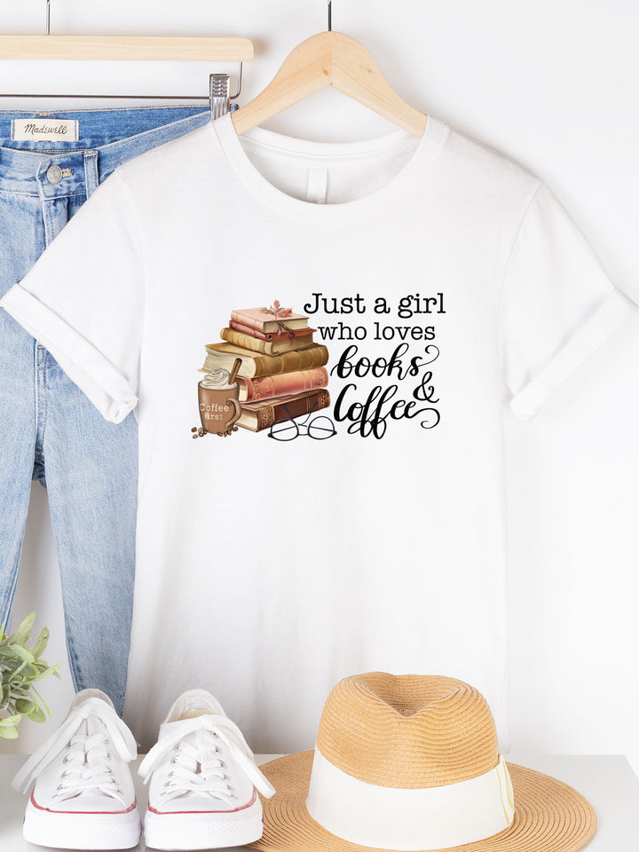 Just a Girl Who Loves Books & Coffee Graphic Tee