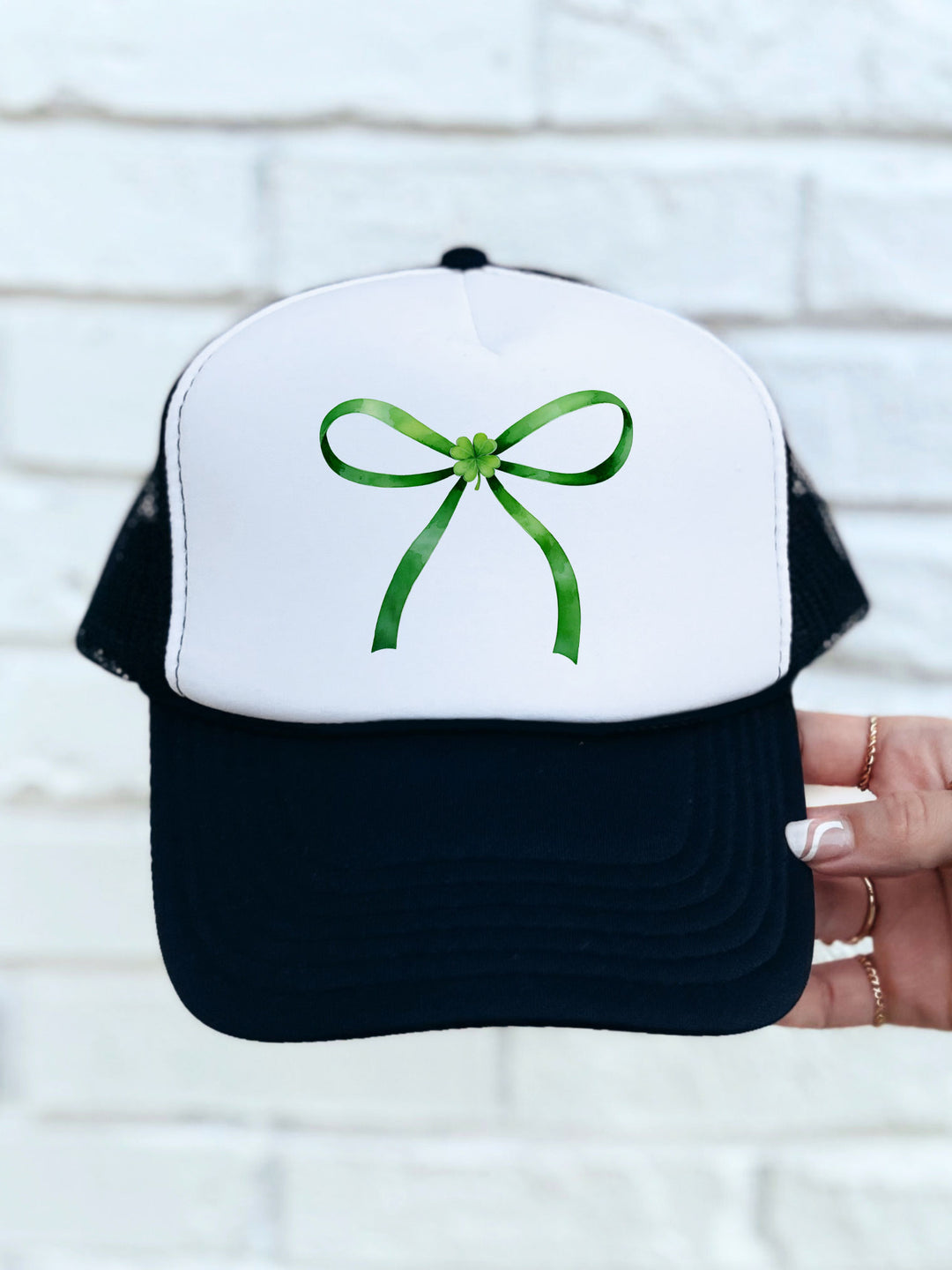 Green Bow And Clover Trucker Hat