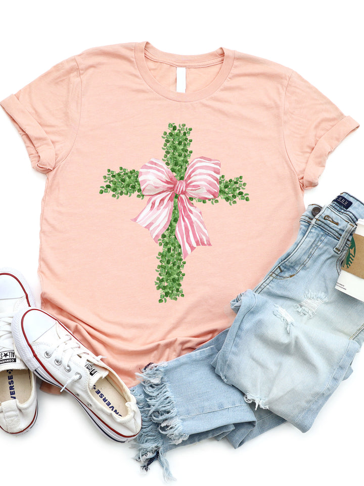 Striped Bow Greenery Cross Graphic Tee
