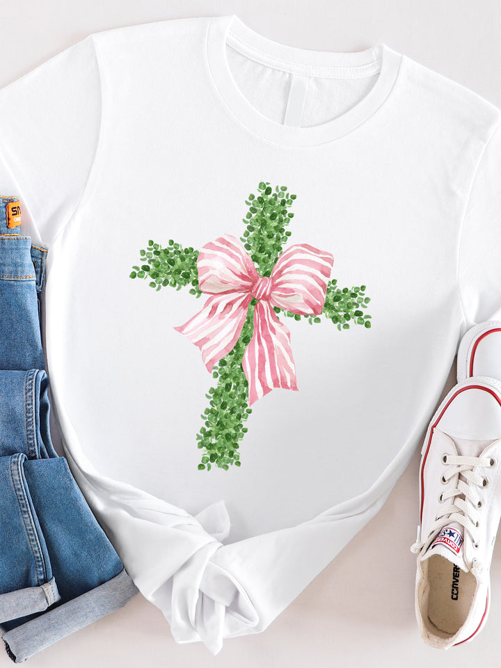 Striped Bow Greenery Cross Graphic Tee