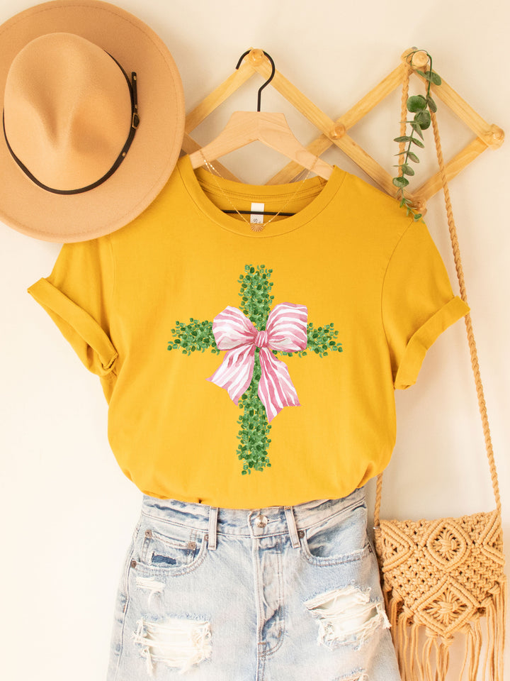 Striped Bow Greenery Cross Graphic Tee