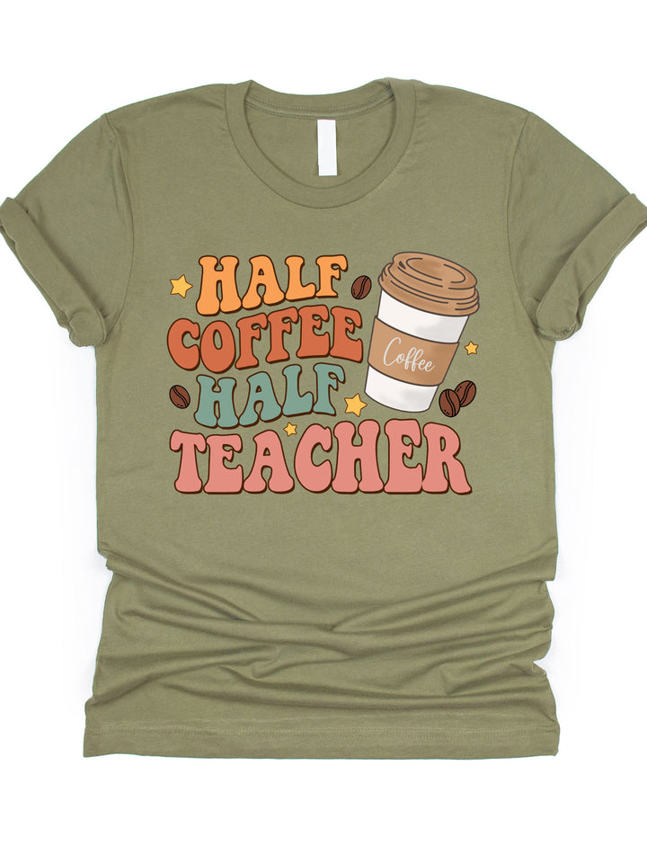 Half Coffee Half Teacher Retro Graphic Tee