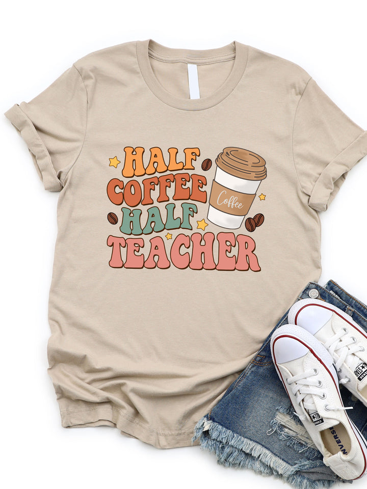Half Coffee Half Teacher Retro Graphic Tee