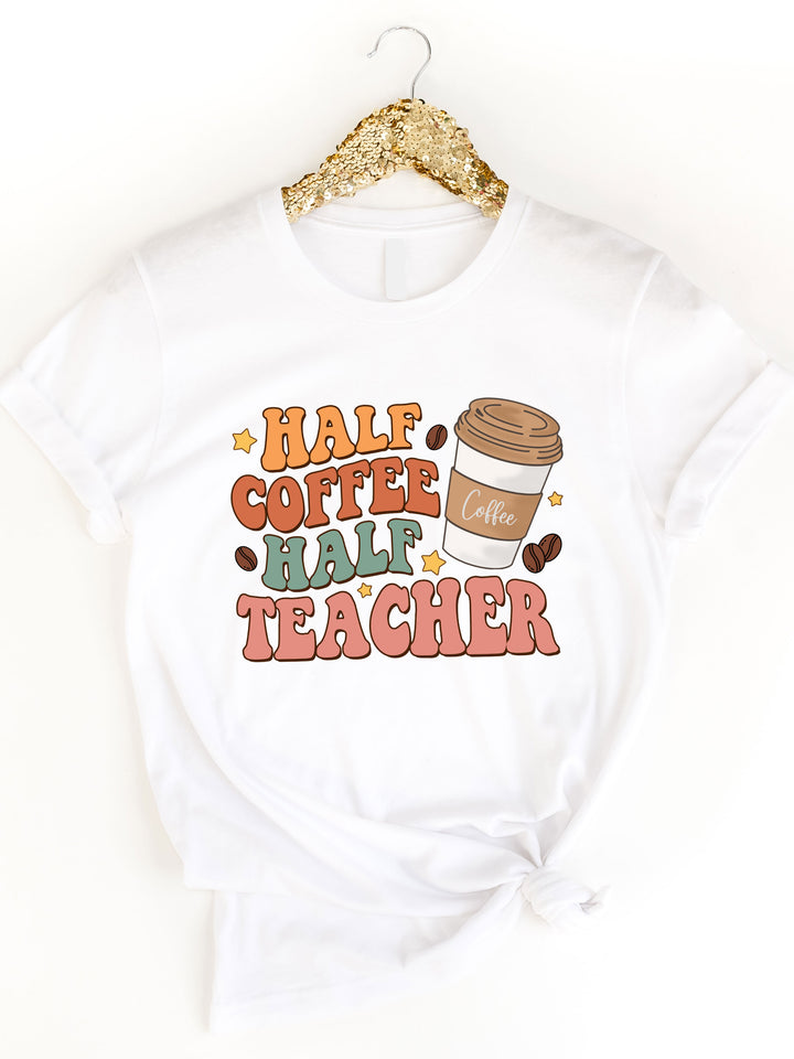 Half Coffee Half Teacher Retro Graphic Tee