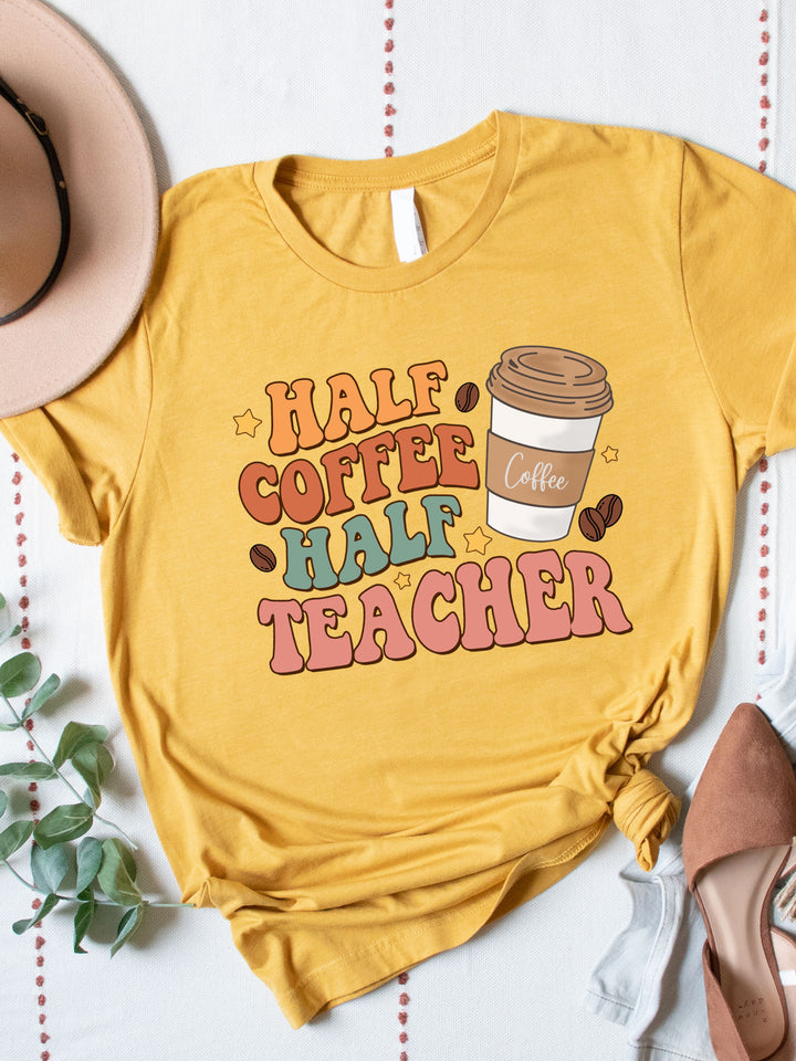 Half Coffee Half Teacher Retro Graphic Tee