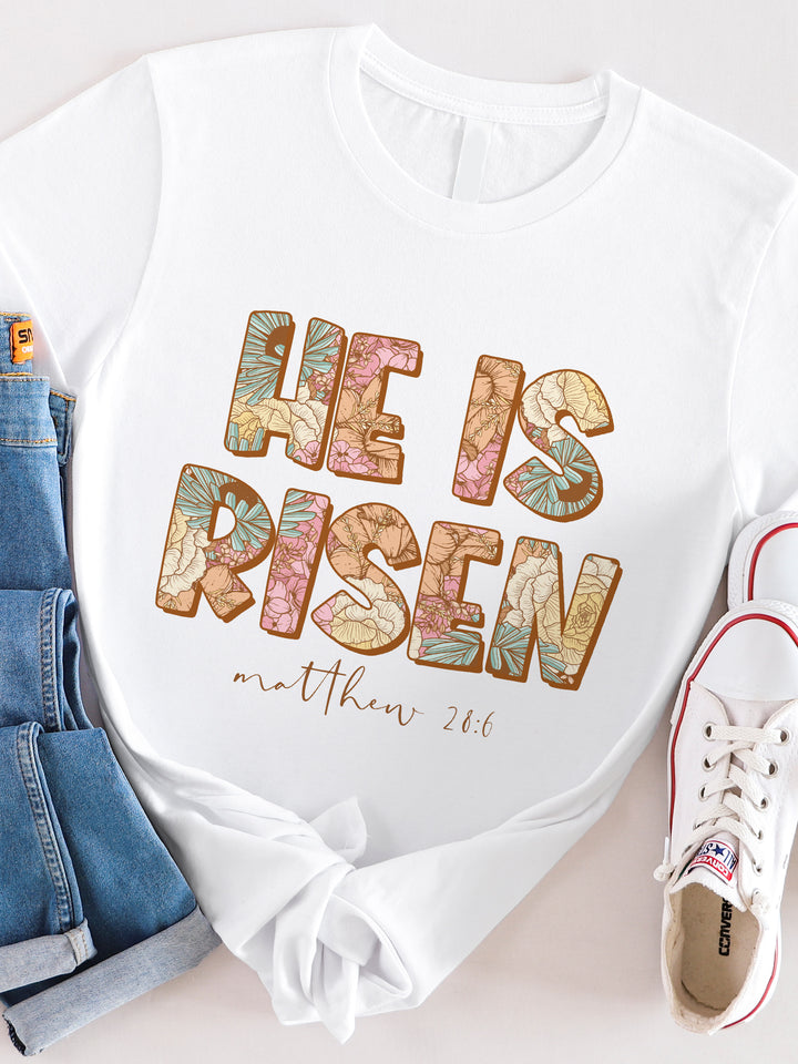 Matthew 28:6 Floral He is Risen Graphic Tee