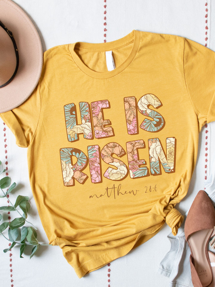 Matthew 28:6 Floral He is Risen Graphic Tee