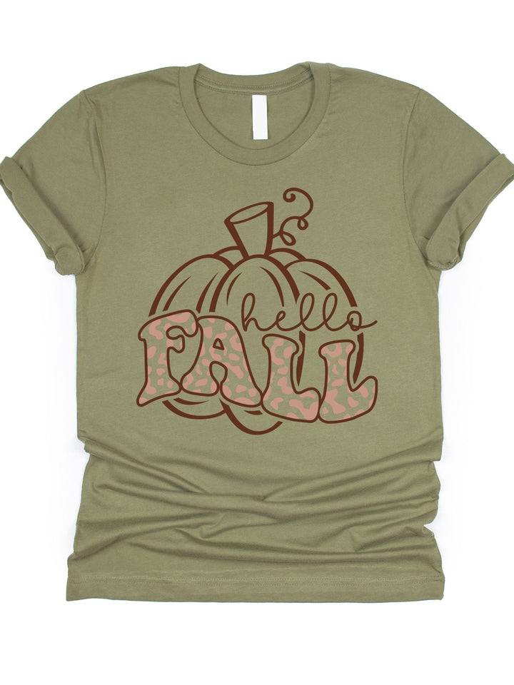 Hello Fall Pumpkin Cheetah Graphic Tee