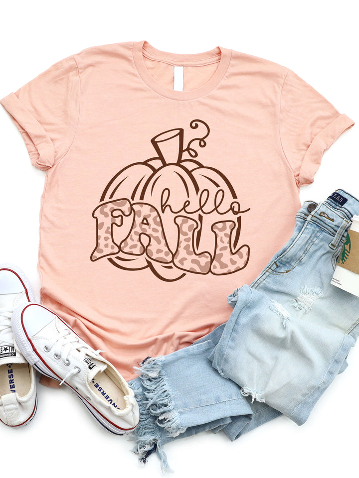 Hello Fall Pumpkin Cheetah Graphic Tee