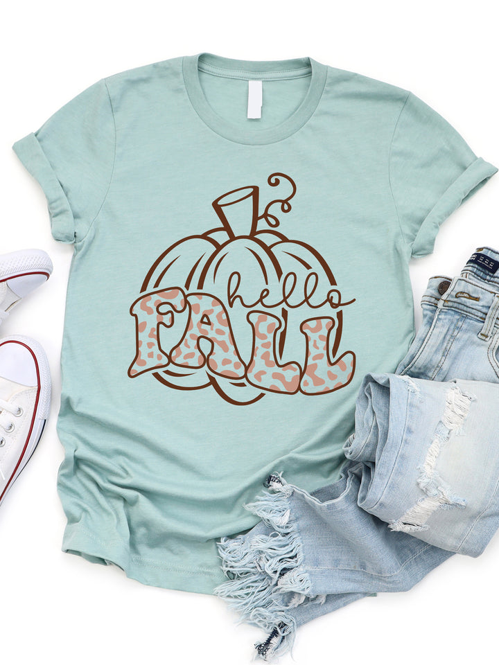 Hello Fall Pumpkin Cheetah Graphic Tee