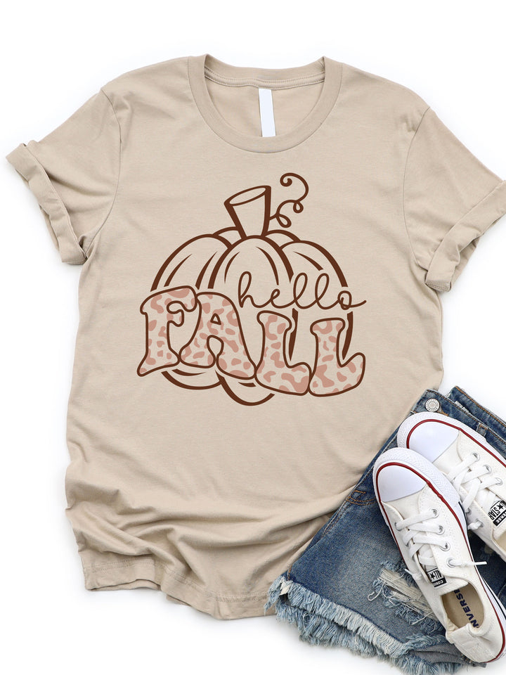 Hello Fall Pumpkin Cheetah Graphic Tee