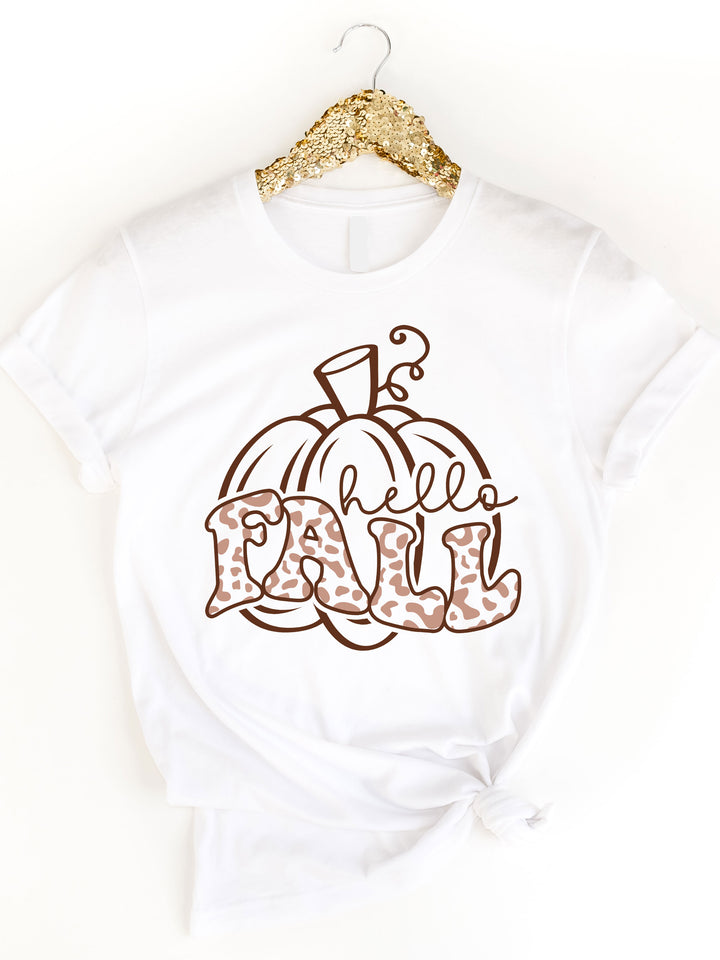 Hello Fall Pumpkin Cheetah Graphic Tee