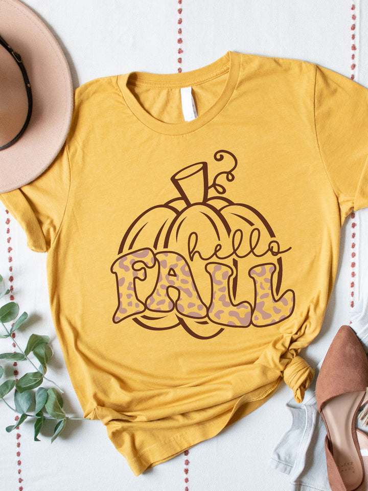 Hello Fall Pumpkin Cheetah Graphic Tee