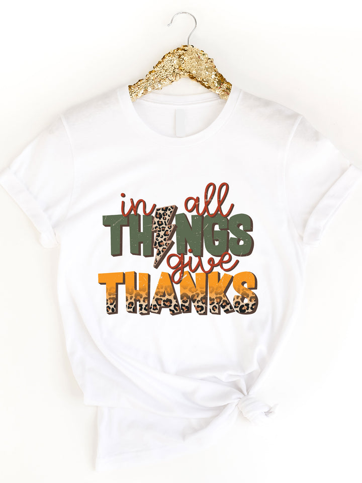 In All Things Give Thanks Lightning Bolt Graphic Tee