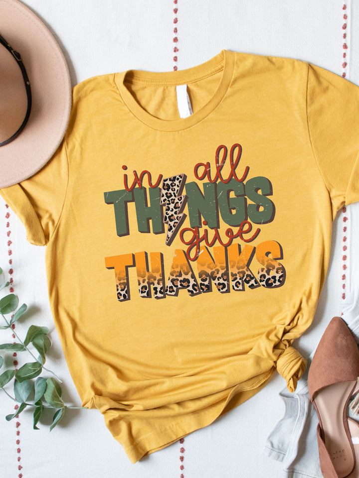 In All Things Give Thanks Lightning Bolt Graphic Tee