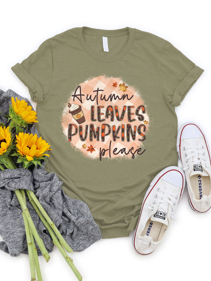 Autumn Leaves Pumpkins Please Checkered- Graphic Tee
