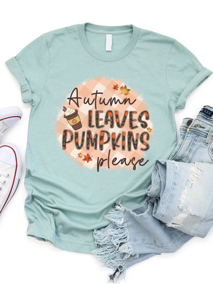 Autumn Leaves Pumpkins Please Checkered- Graphic Tee