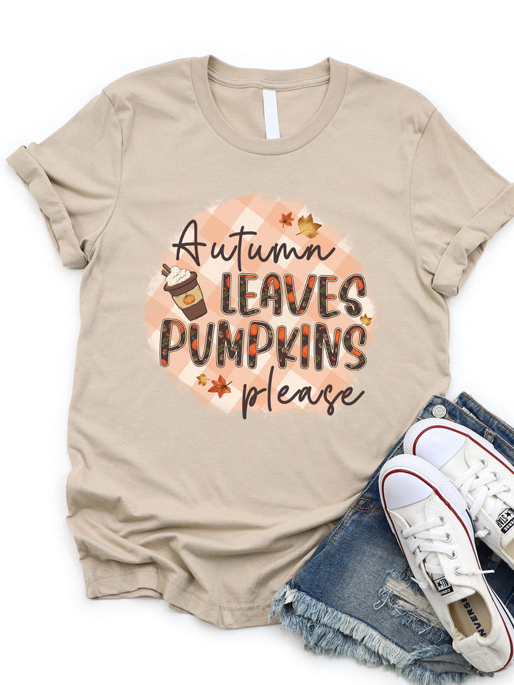 Autumn Leaves Pumpkins Please Checkered- Graphic Tee