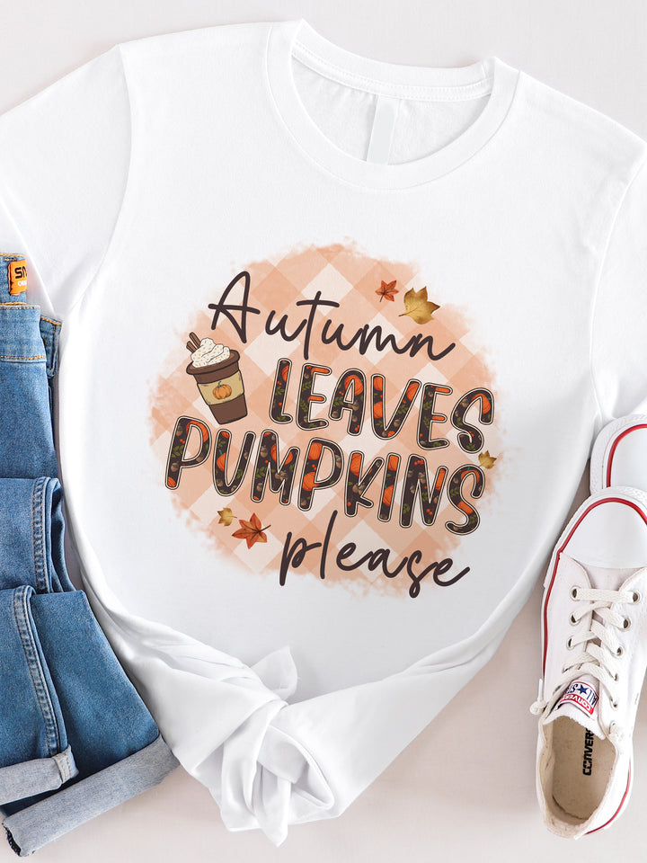 Autumn Leaves Pumpkins Please Checkered- Graphic Tee