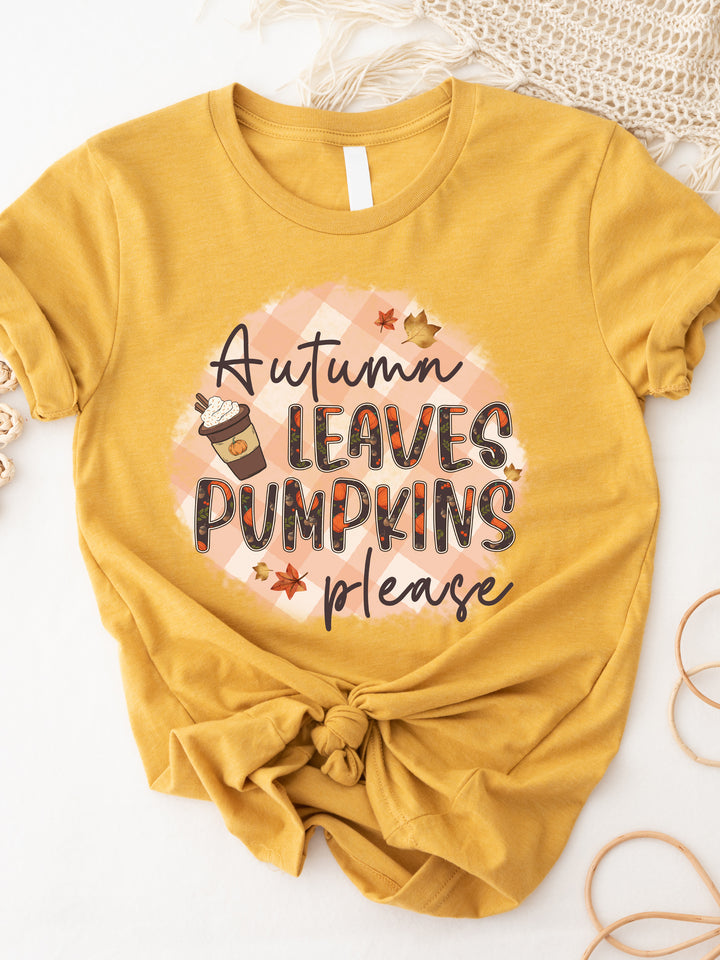 Autumn Leaves Pumpkins Please Checkered- Graphic Tee