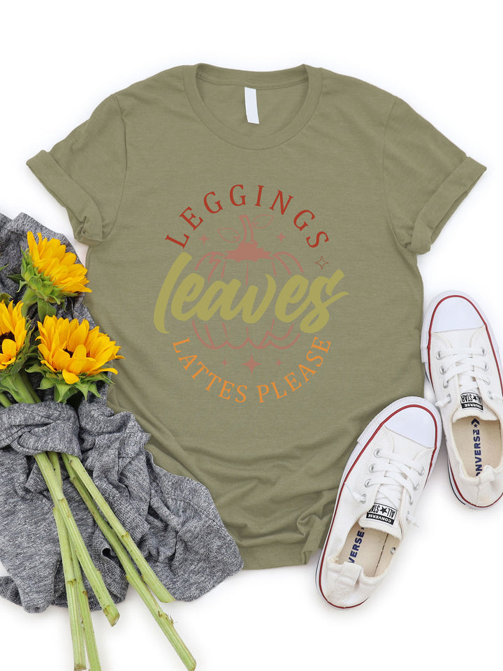 Leggings Leaves Lattes Please Graphic Tee