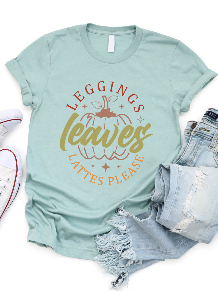 Leggings Leaves Lattes Please Graphic Tee