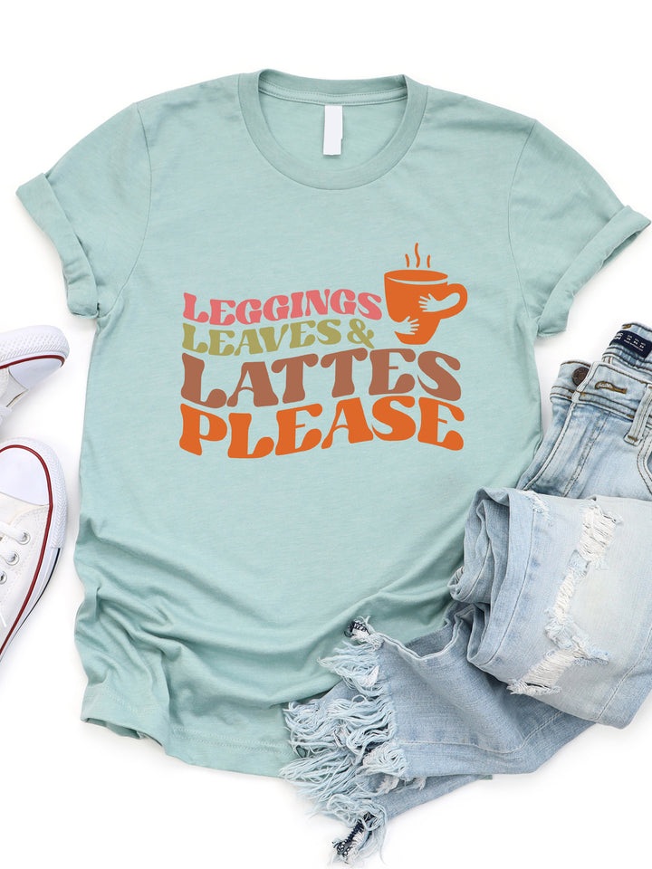 Leggings Leaves And Lattes Please Graphic Tee