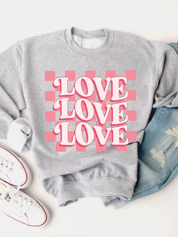 Checker Background Love Graphic Sweatshirt