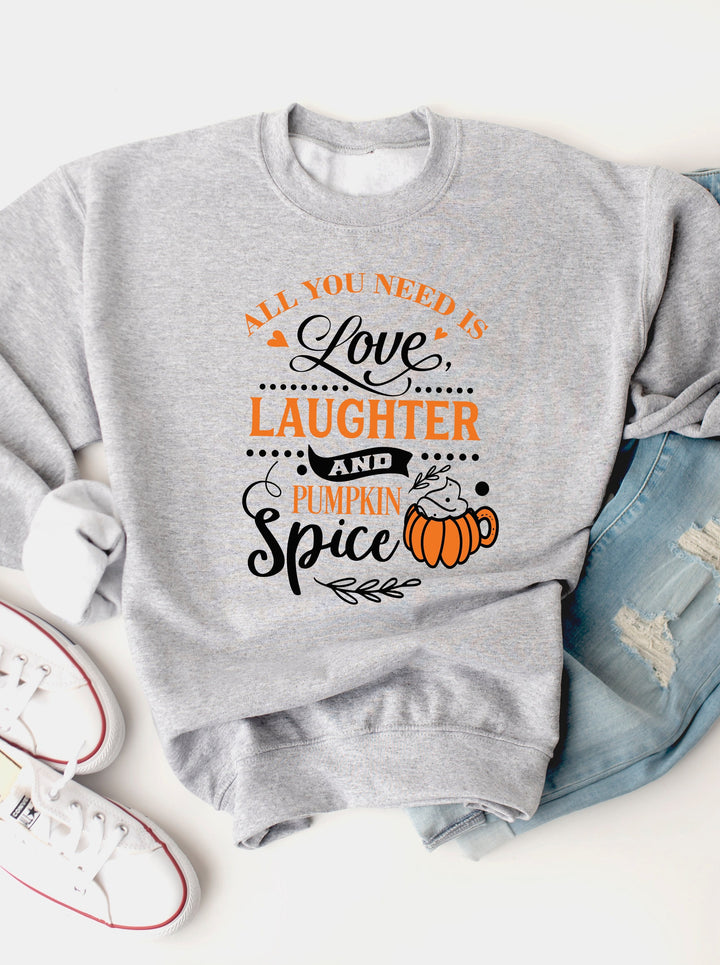 Love, Laughter, & Pumpkin Spice Graphic Sweatshirt