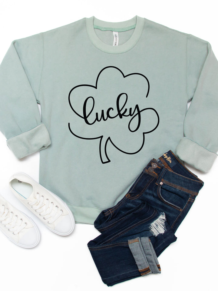 Lucky Clover Outline Graphic Sweatshirt