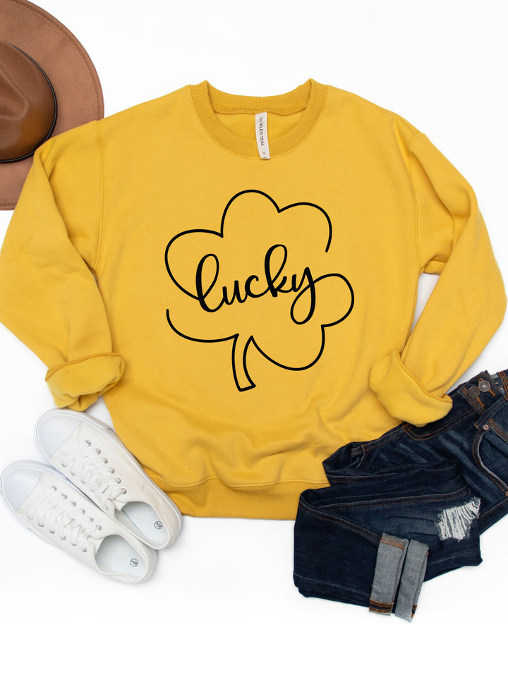 Lucky Clover Outline Graphic Sweatshirt